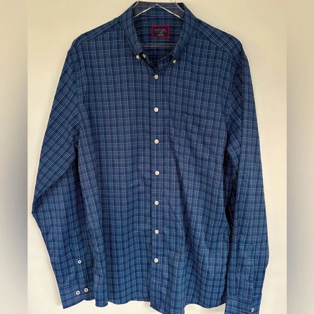 UNTUCKit Long Sleeve Button Down Shirt Navy Plaid Size XL TALL